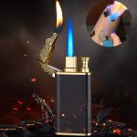 Creative Blue Flame Lighter Dolphin Dragon Tiger Double Fire Metal Winproof Lighter Inflatable Lighter