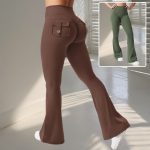Yoga Fitness Flared Pants With Pockets Ins Fashion Slim High Waist Sports Trousers  Scrunch Butt Booty Workout Lifting Leggings