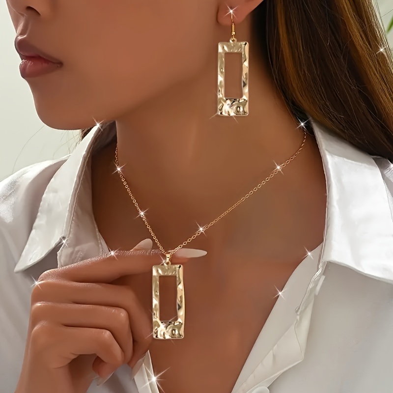 Lxalry Gold-Toned Hammered Geometric Jewelry Set – Recycled Alloy Necklace & Earrings, Eco-Friendly Hypoallergenic Accessories | Free & Fast Shipping USA (3–7 Days)