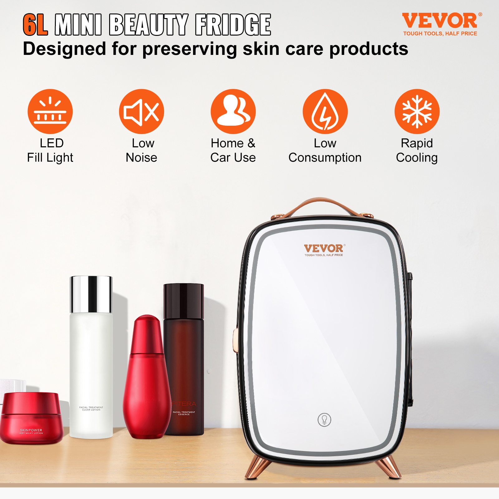 Mini Refrigerator 6L with LED Mirror & Cooling – Skincare, Cosmetics & Drinks | Free & Fast Shipping USA (3–7 Days)